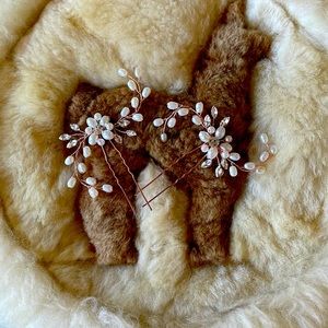 Pearl & Crystal Hair Pins w/ rose gold finish